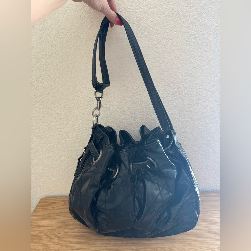 Dior Black Quilted Drawstring Shoulder Bag